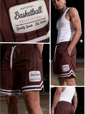 NBA Maroon Pinstripe Athletic Basketball Shorts with White Trim